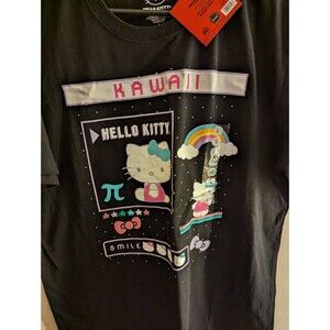Hello Kitty and Friends Sanrio Kawaii T Shirt Black and Pink Size L New